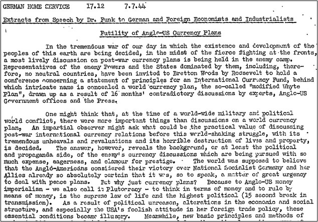 Daily Digest of Foreign Broadcasts. German Home Service, July 7, 1944.  From: BBC Monitoring: Summary of World Broadcasts