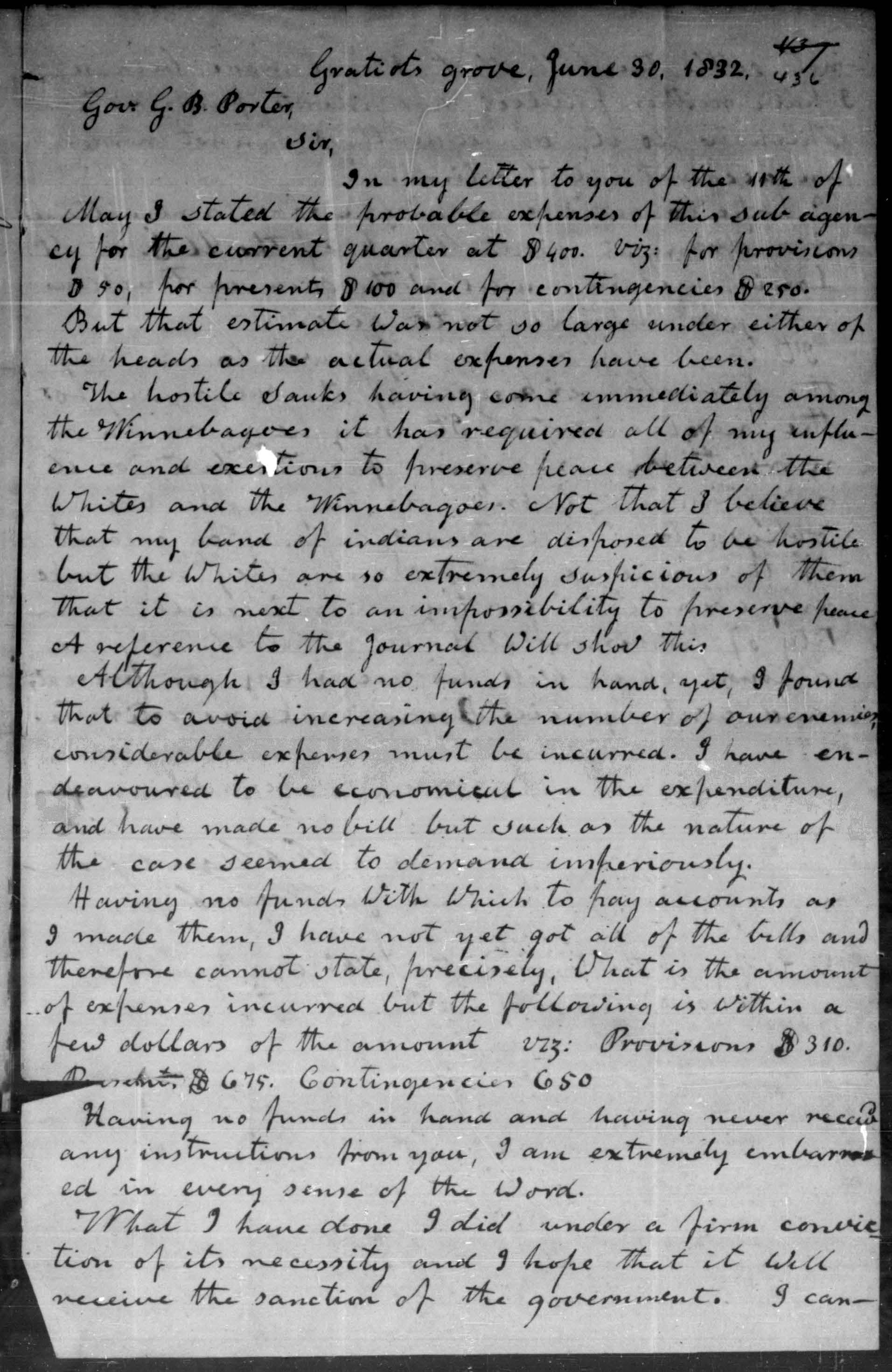 Letter from Henry Gratiot to George B. Porter, June 30, 1832, p. 1-2.