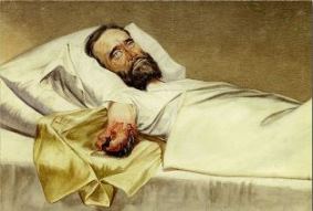  Painting by Edward Stauch (1830-?) of a wounded Civil War soldier
