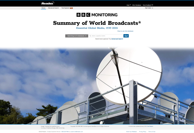 BBC Monitoring: Summary of World Broadcasts interface