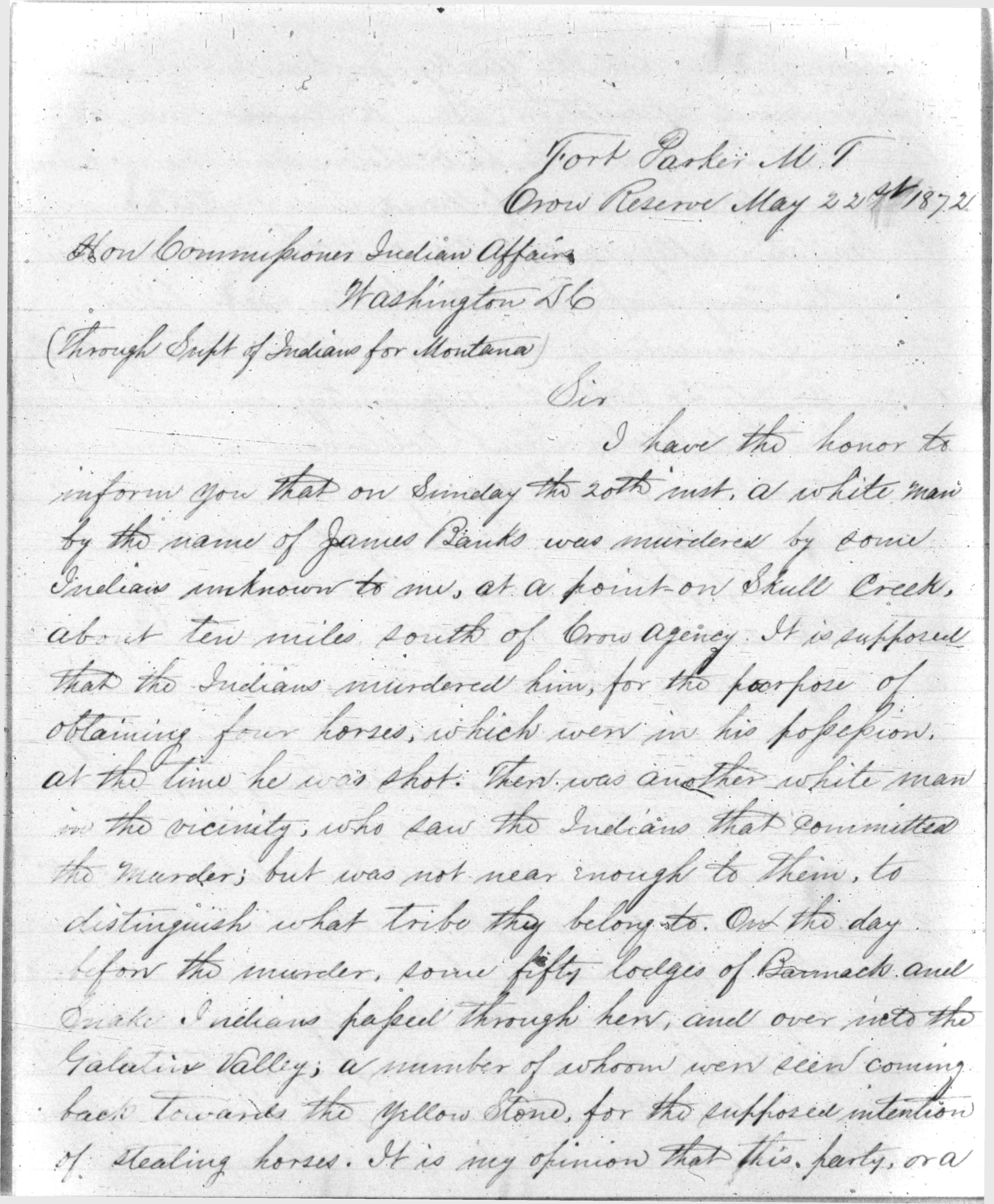 Letter from Franklin H. Head to Probate Judge, April 28, 1866, p. 1-2.